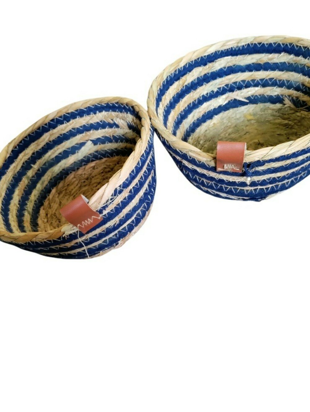 Coastal Seagrass Storage Baskets Lot Of 2 Stripe Beach 7"